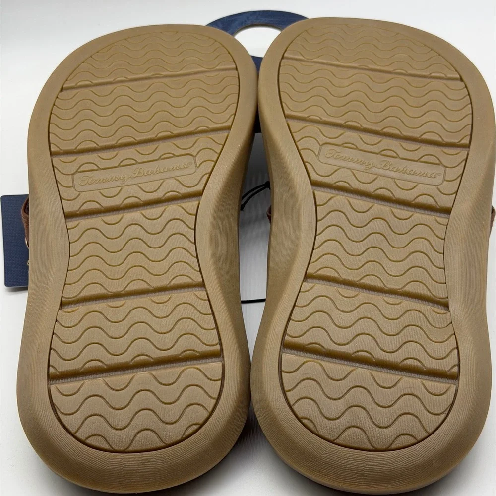 Tommy Bahama Mens Leather Sandals Brown Tan Thong Boat Shoe Detail Size 10